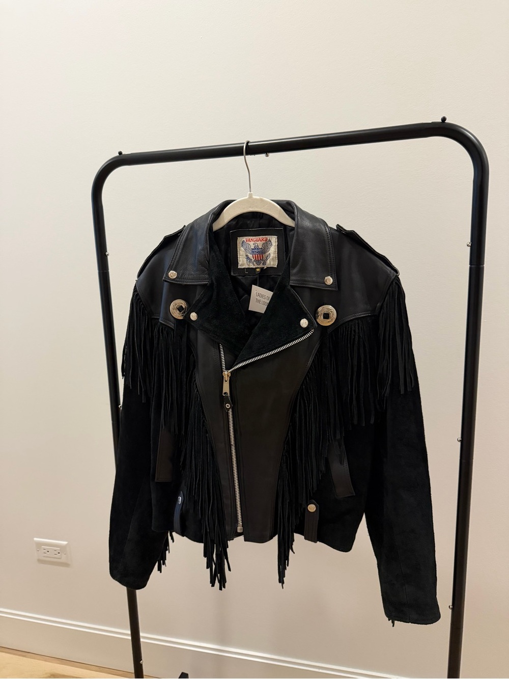 Fringed Black Leather & Suede Motorcycle Jacket